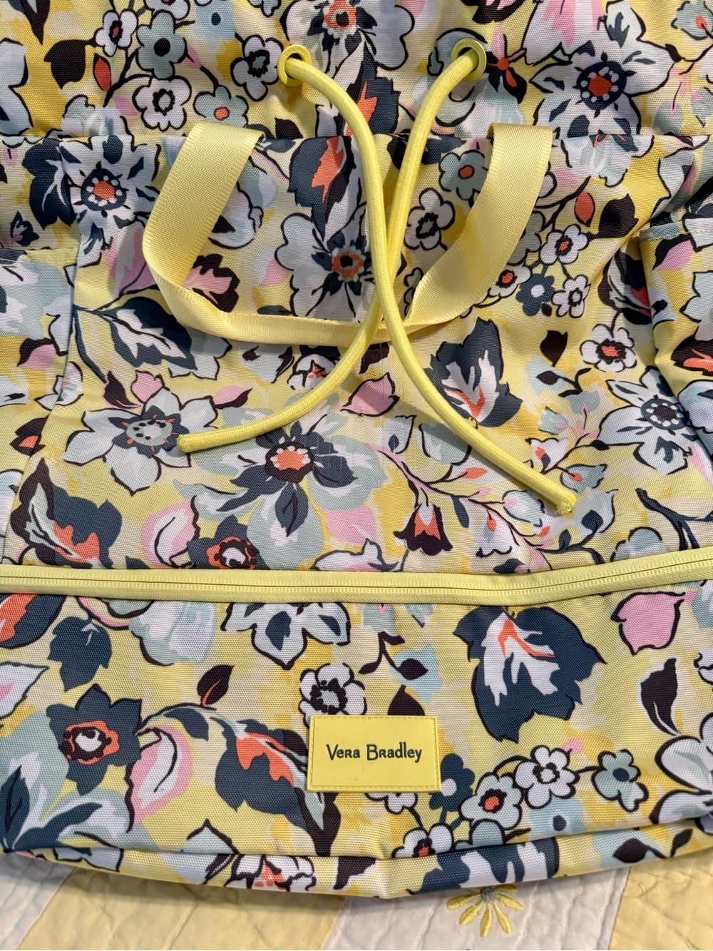 Vera Bradley Yellow Floral Drawstring Backpack with Multicolor Blooms - Picture 1 of 10